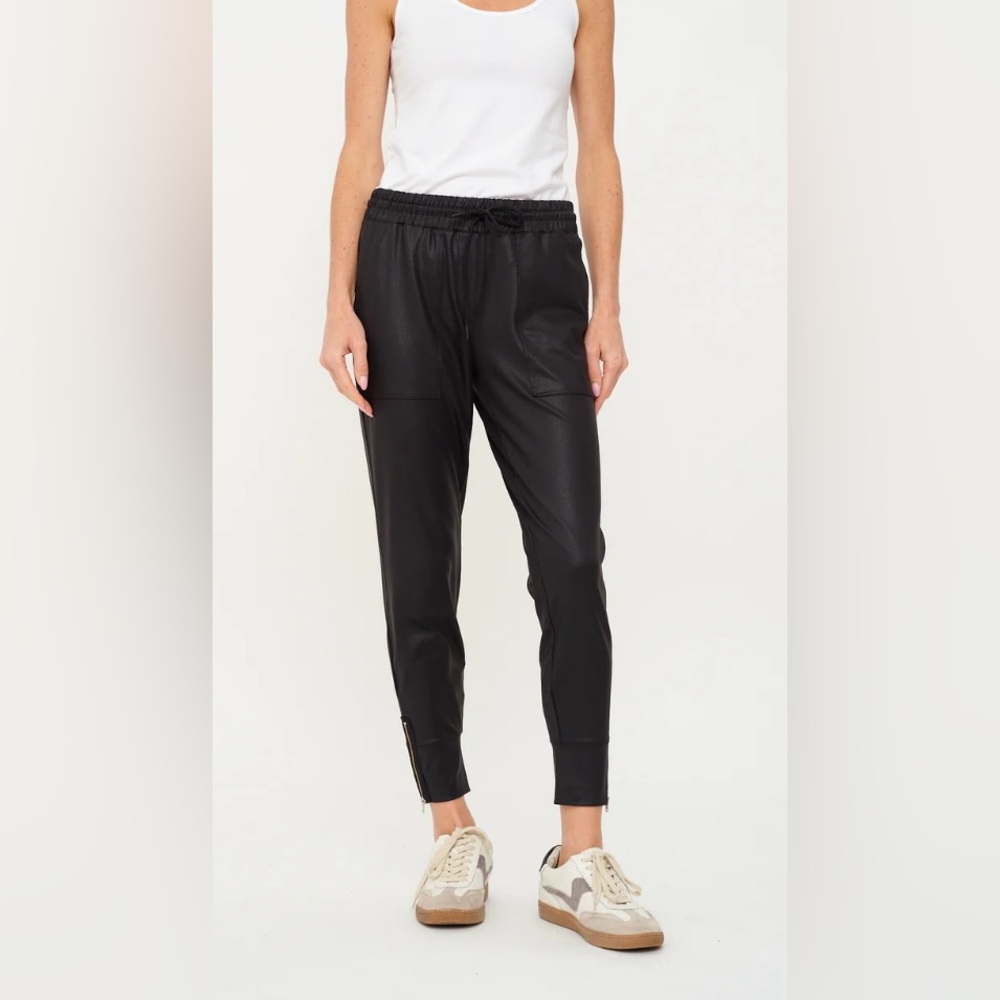 Women's Black Faux Leather Jogger Pants